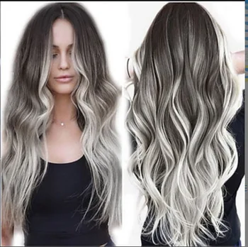 

WHIMSICAL W Long Curly Wigs For African American Women Ombre Blonde Natural Middle Part Heat Resistant Hair Synthetic Wig