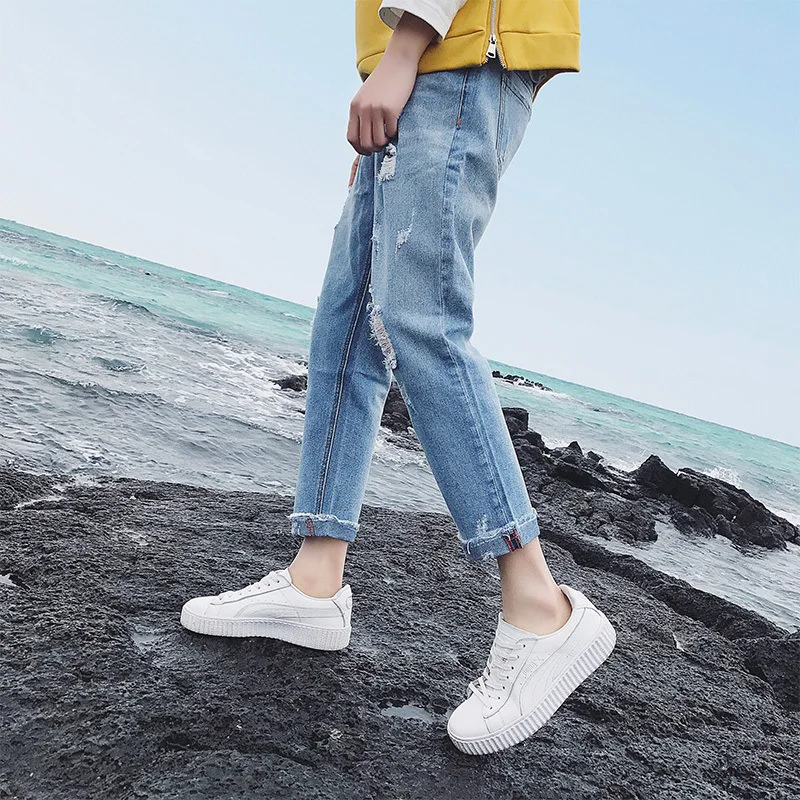 

2020 Spring Main Push Large Size Trip Shoot with Holes Revers Capri Jeans Men's 28-44 Gk16