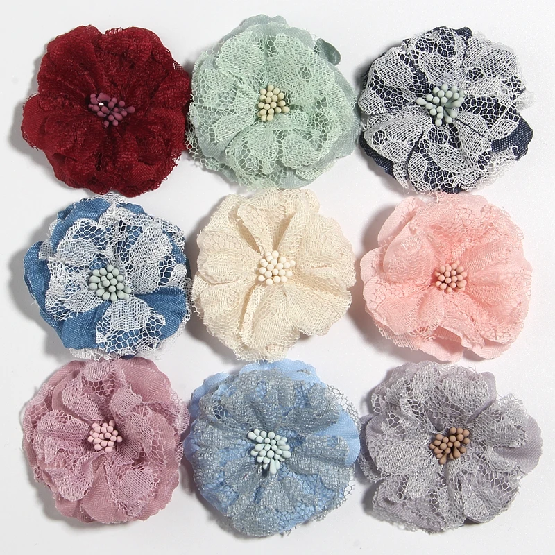 

10PCS 5.5CM 2.1" High Quality Fabric Artificial Lace Flower For Hair Accessories Chiffon Flowers Bouquet For Clips Headband