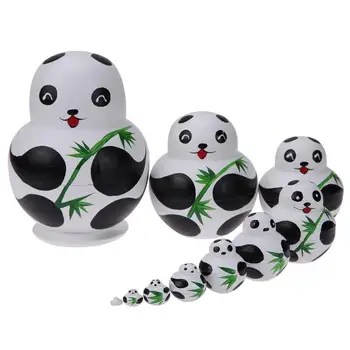 

10pcs/Set Basswood Panda Nesting Dolls Handmade Matryoshka Dolls Toys Gift