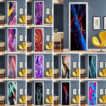 

3D Self-adhesive Wallpaper Door Abstract Texture Colorful Painting Poster Mural Home Decor Decal Deur Sticker