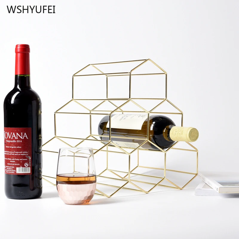 Geometric Iron 6 Bottle Wine Rack Metal Freestanding Kitchen