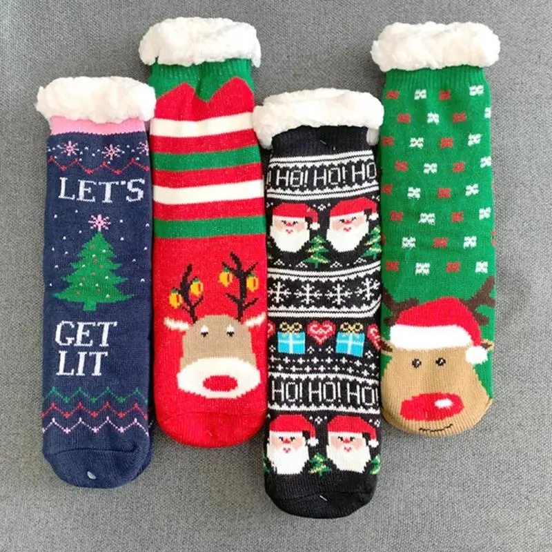 Autumn And winter Cartoon Floor Socks Women's Thickening And Velvet Non-slip Sleep Socks Christmas Gift Cartoon Carpet Sock