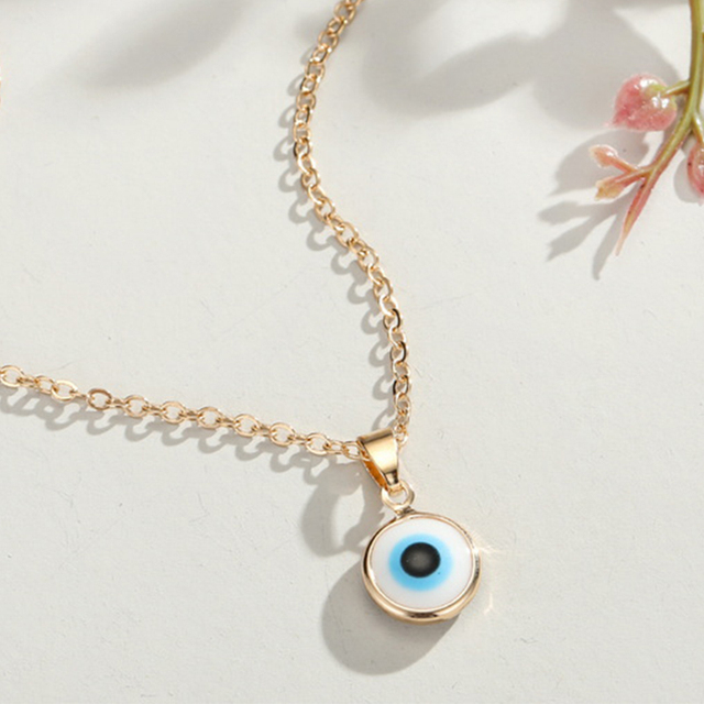 Lucky Evil Eye Pendant Necklace for Women Men Blue Resin Transparent Round Water Drop Turkish Jewelry Chain Choker Gifts