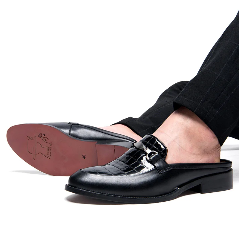 

Men Closed-toe ban tuo xie Men's Cowhide Full-grain Leather Summer New Style No Heel Lazy Slip-on Leather Slippers Fashion