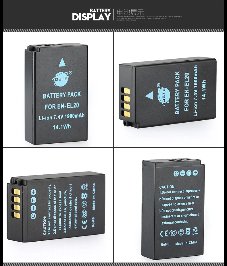 2 шт. 1900 мАч 7,4 V EN-EL20 ENEL20 DSTE Батарея Зарядное устройство для Nikon J1 J2 J3 S1 AW1 1V3 V3 для карманных видеокамер Blackmagic Кино Камера