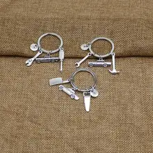 Винтажный Античный Серебристый Брелок для ключей, подарок на день отца, брелок для ключей с надписью A-Z, имитационный мини-инструмент DIY брелок для ключей