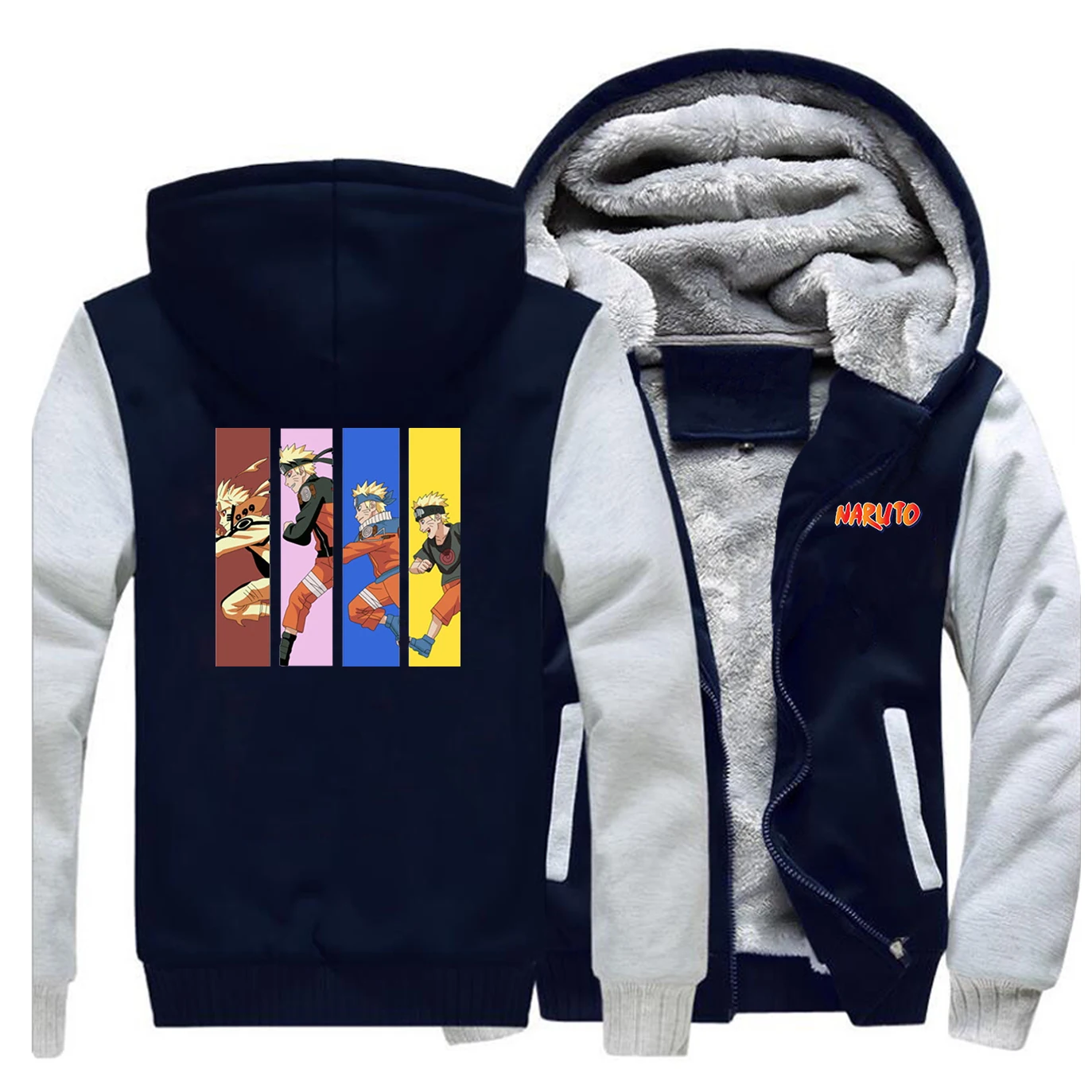 Gray Dark Blue Зима горячая распродажа японского аниме Наруто Мужская толстовка реглан толстовка хип хоп спортивная одежда теплая одежда Высокое качество толстое пальто - Цвет: Gray Dark Blue