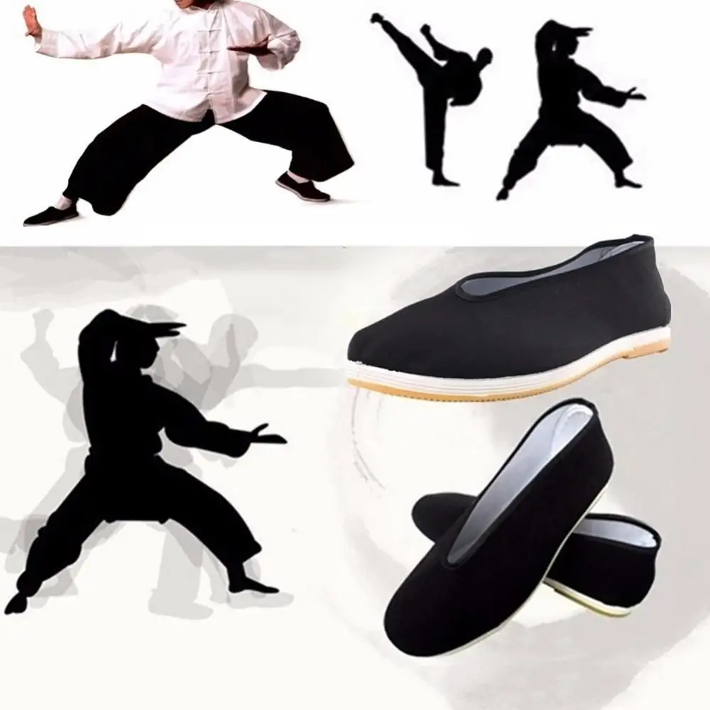 Men's Traditional Chinese Kung Fu Cotton Cloth Wing Chun Tai-chi Martial Art Old Beijing Casual Shoes Black Cotton Shoes