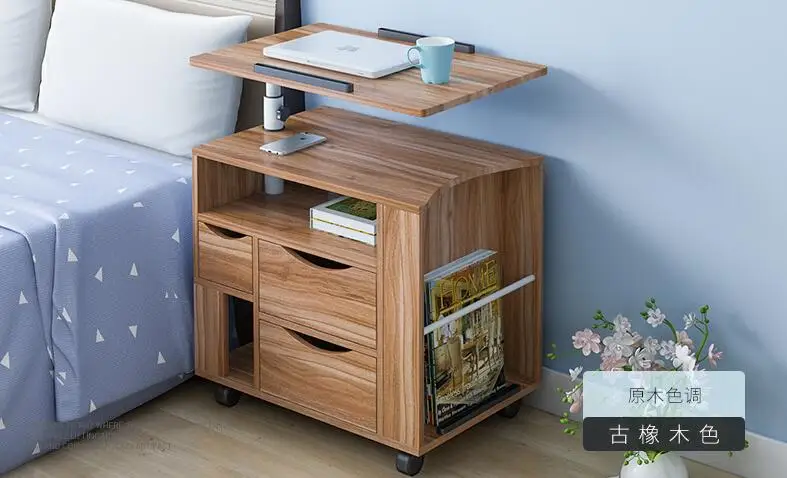 Oak Передвижной подъемный прикроватный столик для ноутбука прикроватный шкаф книжный шкаф с салфеткой - Цвет: Oak