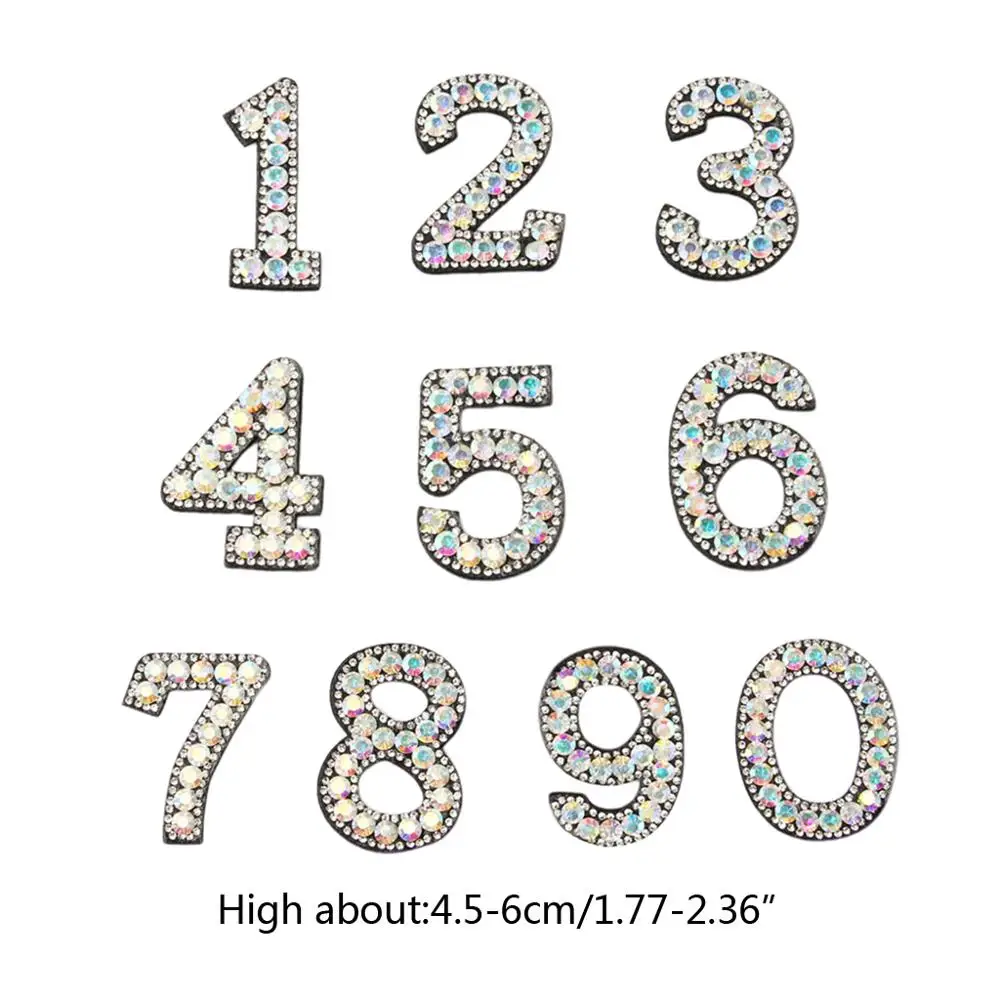 10Pcs DIY 0-9 Number Applique Glitter Rhinestone Embroidered Patches Sew Iron On