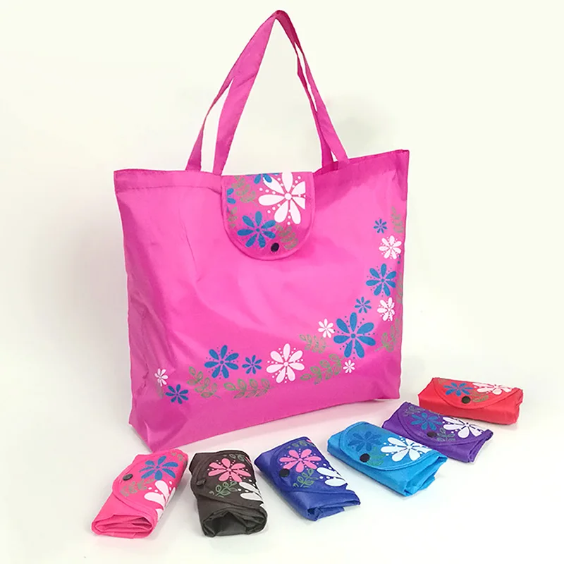 Reusable Foldable Shopping Bags Flower Print Eco Totes Grocery Bag Women Oxford Fabric Shoulder Bags