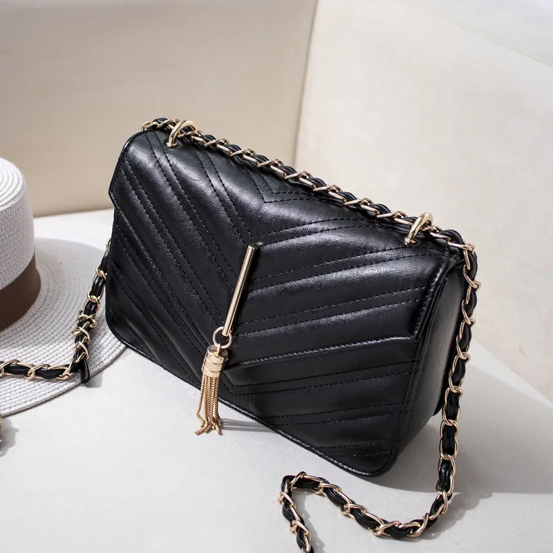 

2019 New Style Bag with Chain Summer Online Celebrity Versatile High Grade Sense Western Style Textured Women's Shoulder Bag Hip