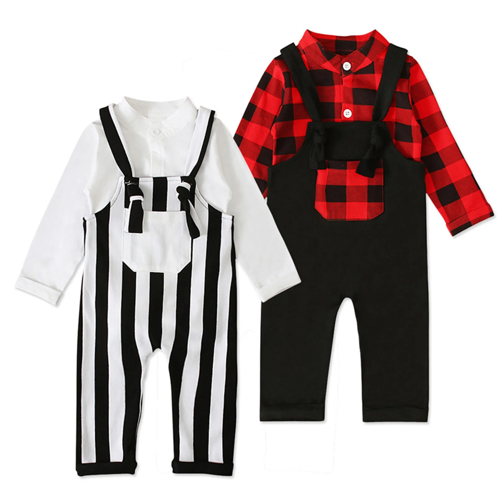 

0-24Months Autumn And Winter Newborn Kids Baby Boys Romper Bodysuit Tops+Solid Suspender Pants Outfits Set ensemble garÃ§on M5