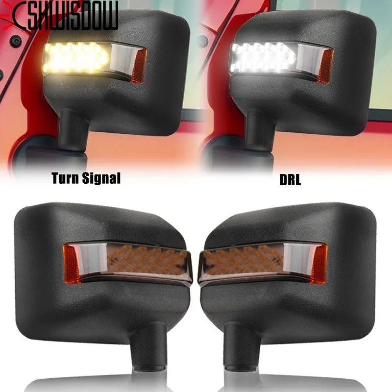 

Wrangler Side View Mirrors Housing With Led White DRL Amber Turn Signal Lights For Jeep Wrangler JK Accessories