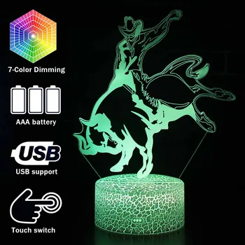 

Novelty Lighting 3D Illusion LED Lamp Bull Riders Model Night Lights For Kids Bedroom Decoration Creative Gift Lamps