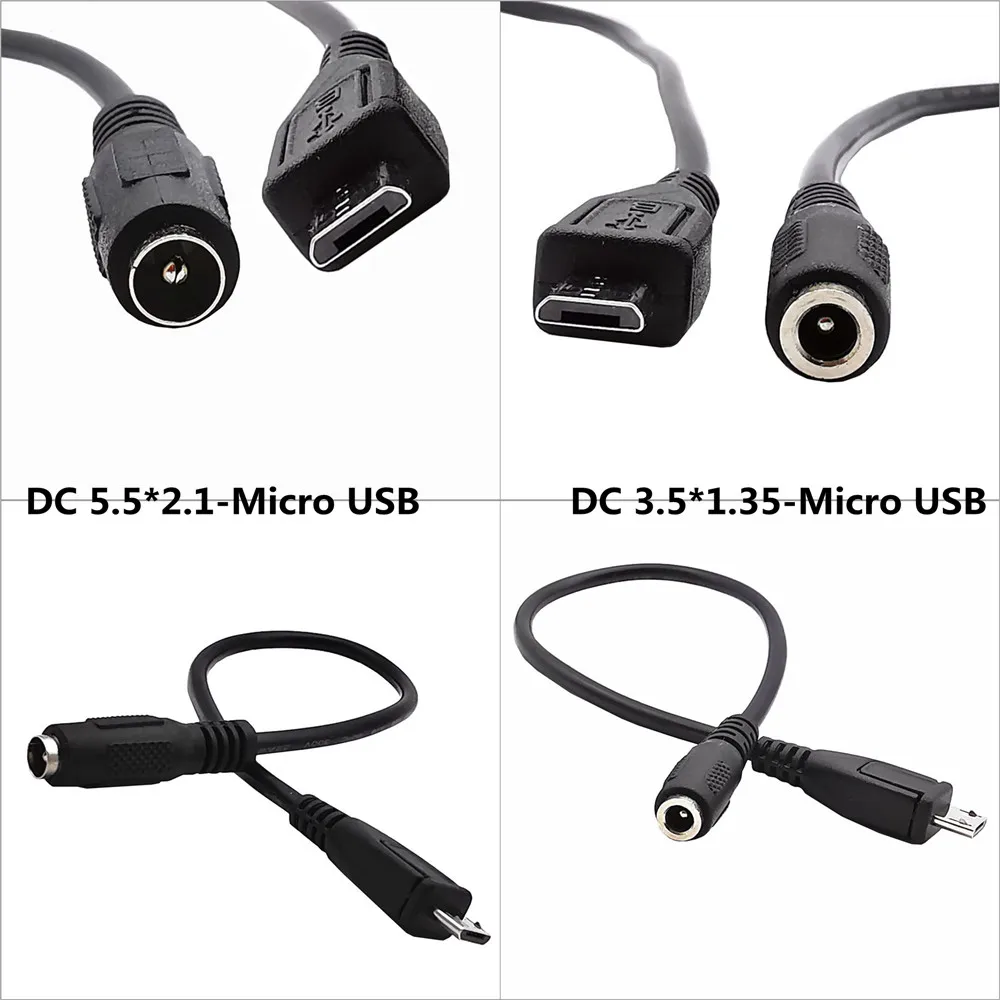 5.5*2.1mm / 3.5*1.35mm DC Power Charger Adapter Converter Connector Female to Micro USB 5pin Male for Laptop/Tablet 0.2M