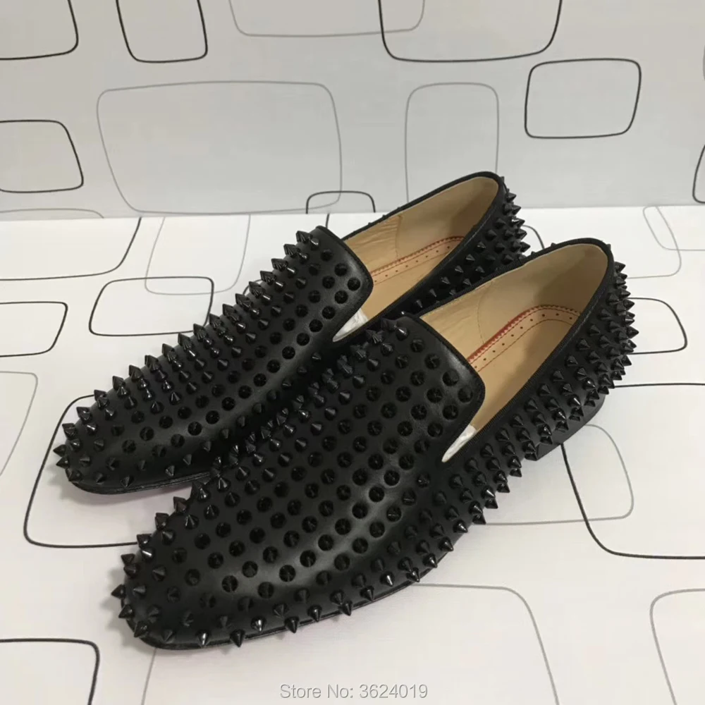 

Low heel shoe cl andgz Slip On Black Cow leather whole Rivet Red bottoms For Men Dress Shoes Sneakers casual Loafers Flat