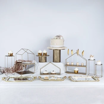 

French style Wedding Table dessert table set iron birthday cake plate simple geometry house shelf resin tray for decor