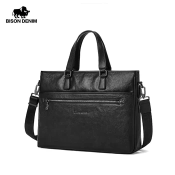 

BISON DENIM Brand Briefcase Genuine Leather Business Men Briefcase Laptop Bag Man Large Capacity Shoulder Bag Handbag N20054