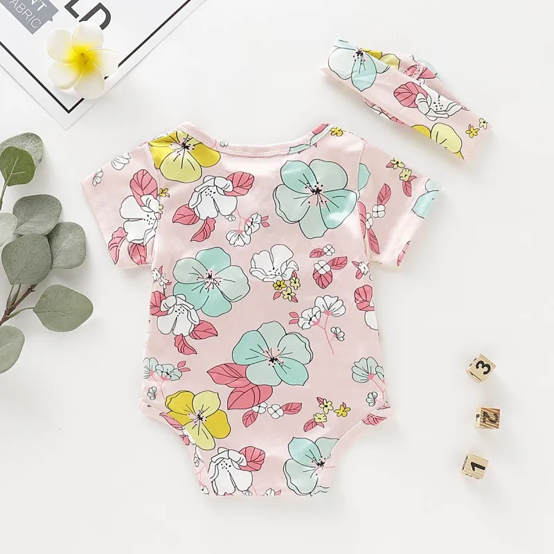 Хлопковые летние комплекты одежды для маленьких девочек комплект с цветочным