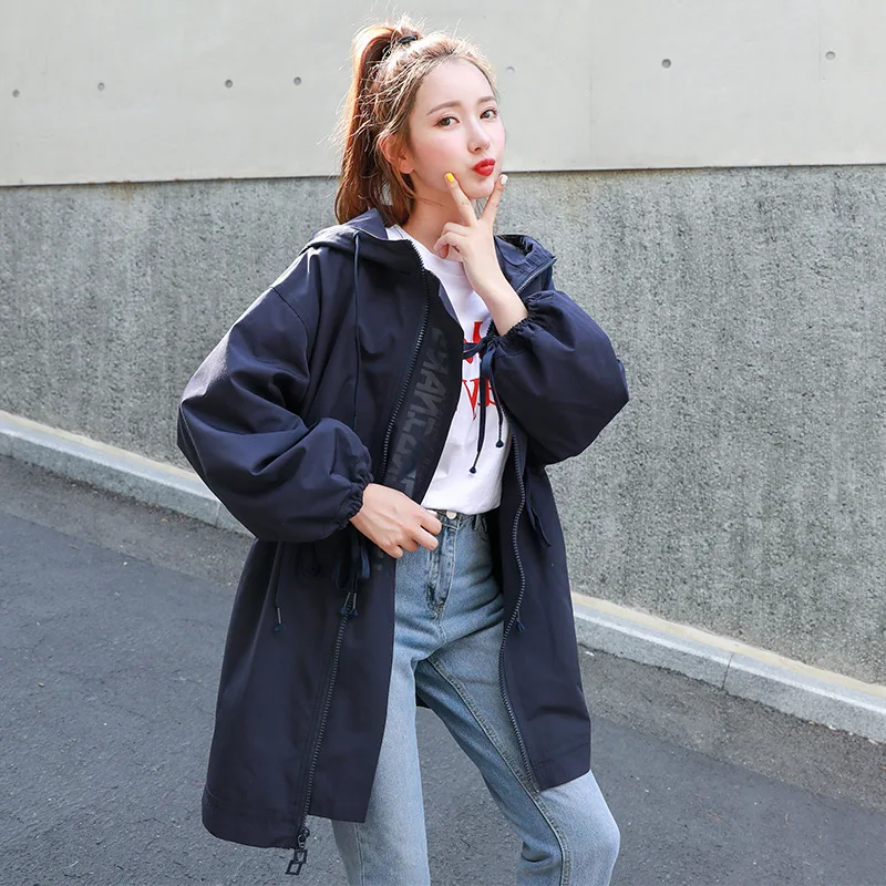 Red Windbreaker Women's Mid-length Korean-style Loose-Fit Students Autumn New Style Thin Spring Clothing Popular Coat Fashi