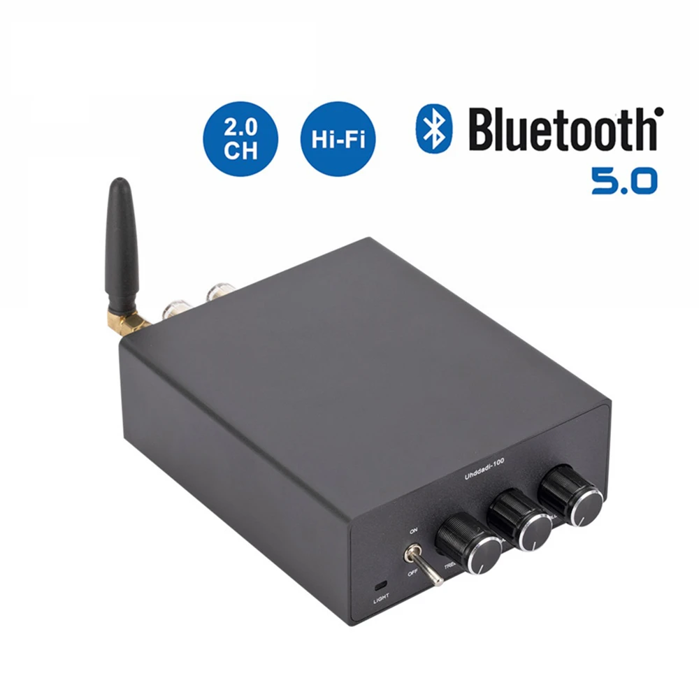 Mini Audio HiFi ar Bluetooth saderīgs D jaudas klases ampērs Bass Treble pastiprinātājs 100W stereo HiFi pastiprinātājs_voghion.com