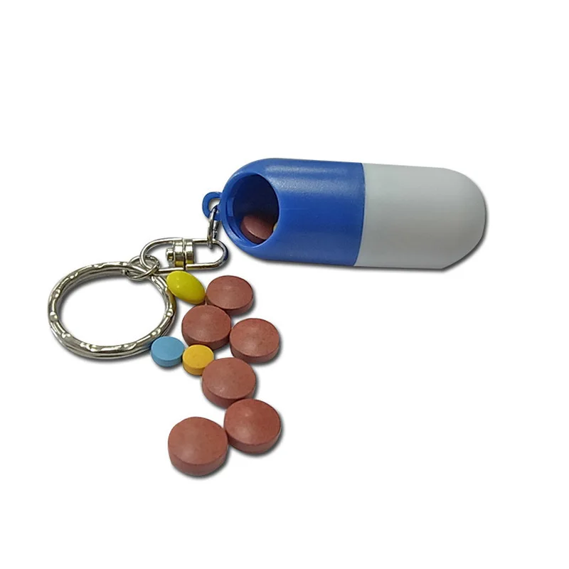 Creative Mini capsule Pill Box Case Cache Drug Holder Container Key Chain Keychain Keyring Stash