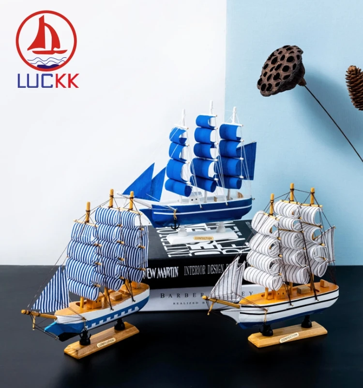 

LUCKK 24CM Handmade Retro Wooden SaillBoat Model Miniature Figurines Room Home Decor Accessories Arts Nautical Crafts Kids Gifts