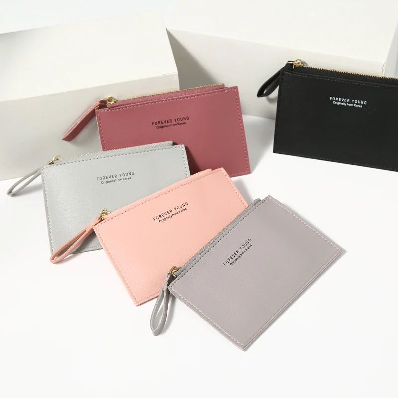 Credit-Card-Holder Business-Card-Case Id-Card Cash Gift Zipper Name Mini Womens Pure-Color