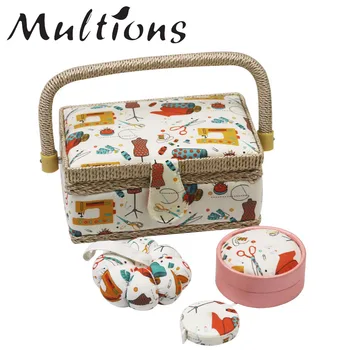 

Mini Fabric Sewing Storage Basket With Sewing Kits Accessories Sewing Box Retractable Measure Ruler DIY Sewing Tool Sets