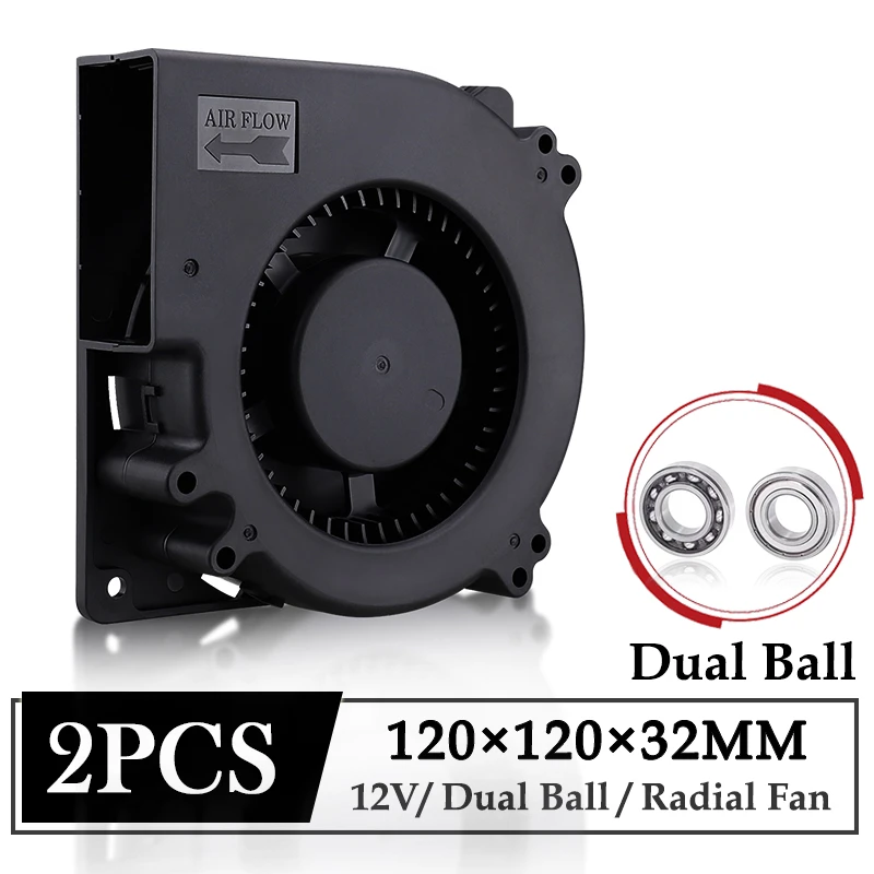 2pcs Ball Bearing 12V 12cm 120mm X 32mm Brushless Blower Turbo Cooling Fan 