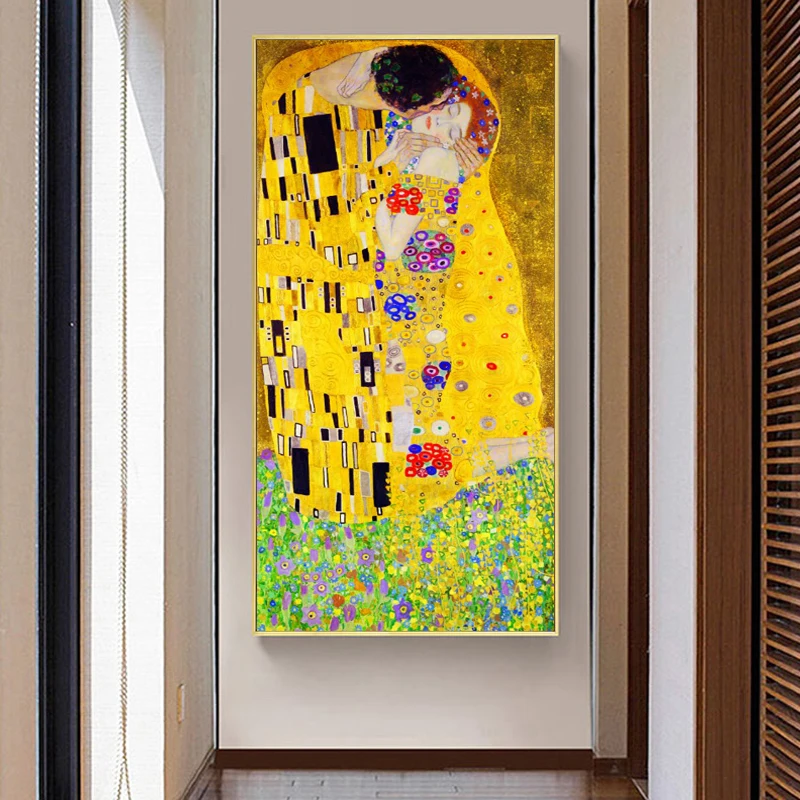 Gustav Klimt Kiss Poster Print on Canvas Wall Art Famous Painting on the Wall Painting for Living Room Home Cuadros Decoration