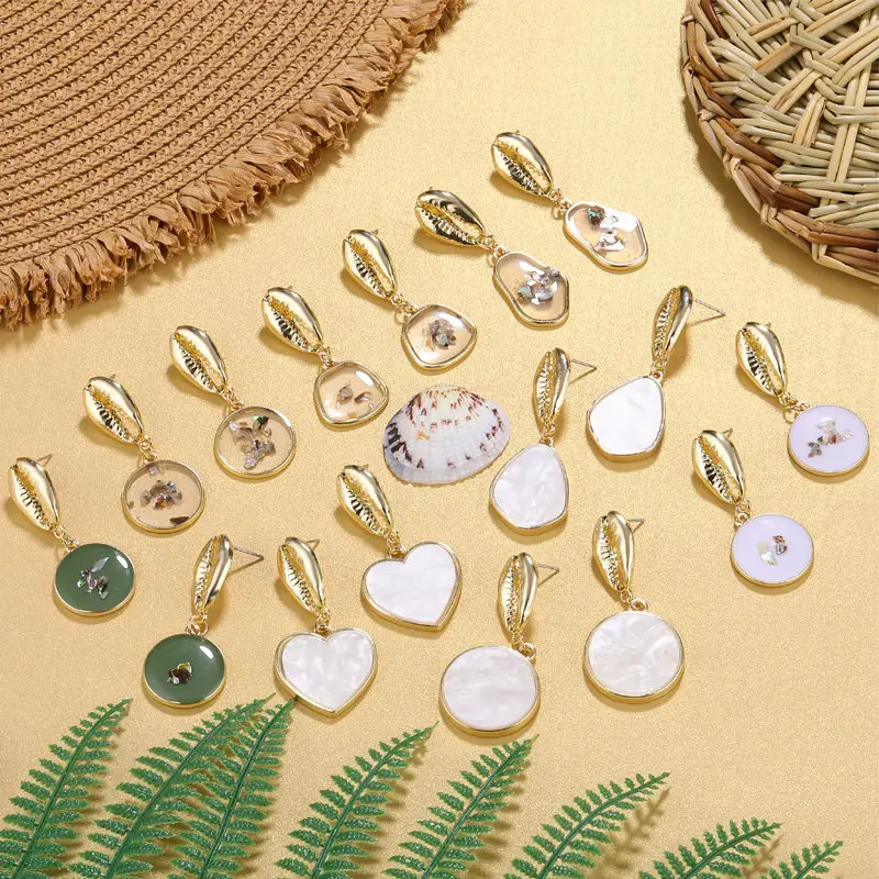 

2019 Bohemian Korean Earrings for Women Fashion Gold Round Heart Shell Geometric Metal Long Dangle Earrings Statement Jewelry