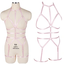 Pink Full Harness Set Body Waist Bondage Sexy Lingerie Garter Elastic Adjust Harness Bra Punk Gothic Fetish Coseplay Rave Wear