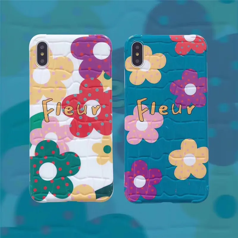 

Luxury Flower Patterned Phone Case Back Cover For iPhone 7 8 Plus X XS XR XSMAX Anti-knock Soft Shell IMD Cover Fashion Coque