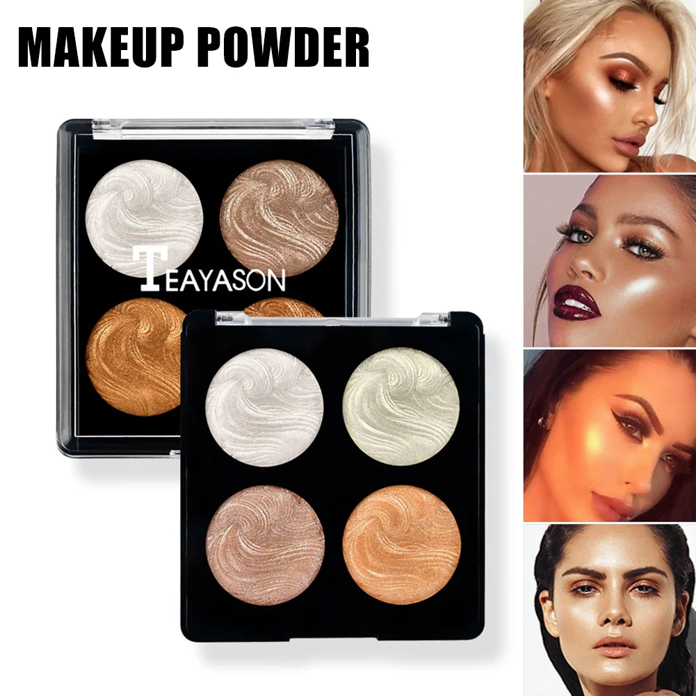 4 Colors Makeup Highlighter Powder Palette Brighten Skin Glitter Stereo Highlighter Concealer QRD88