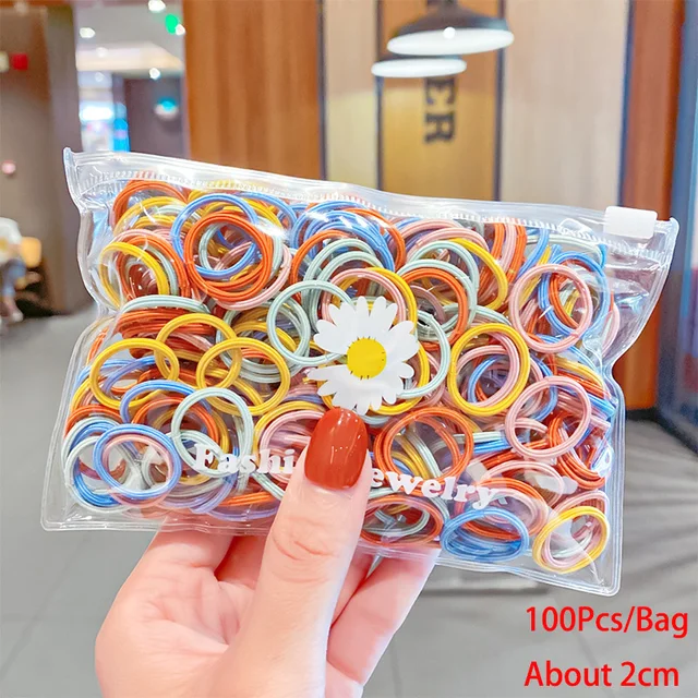 50/100/200 Pcs/Bag Children Cute Candy Cartoon Solid Elastic Hair Bands Girls Lovely Srunchies Rubber Bands Kid Hair Accessories Mix-2-100 Pcs