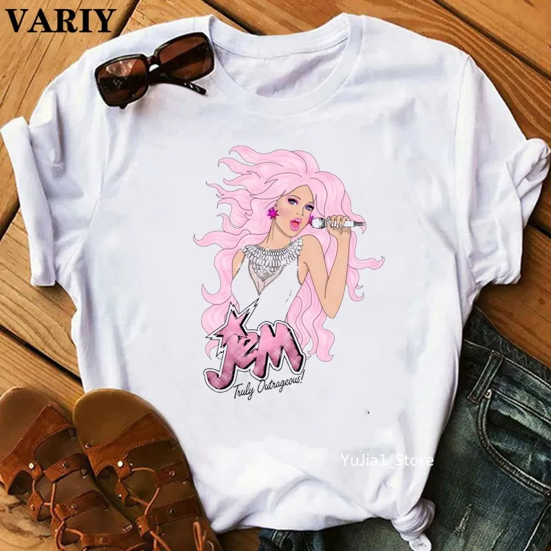 T camisa mujeres Jem y los hologramas de moda hipster hip hop gráfico camisetas mujeres verano streetwear lindo Vogue 90s camiseta para aficionados