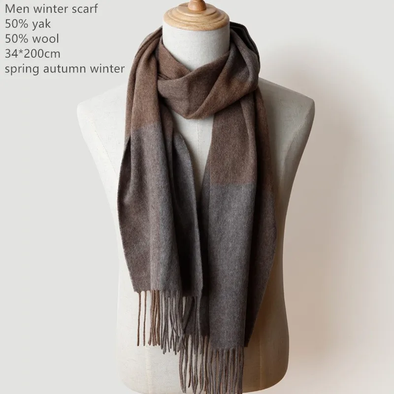 Mens Cashmere Feel Chinese Knot Pattern Scarf Solid Color Gray