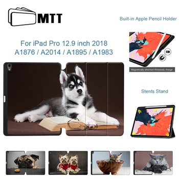 

MTT Case For iPad Pro 12.9 inch 3rd Gen 2018 Release Cute Dog Cat PU Leather Flip Stand Cover Tablet Case With Pencil Holder