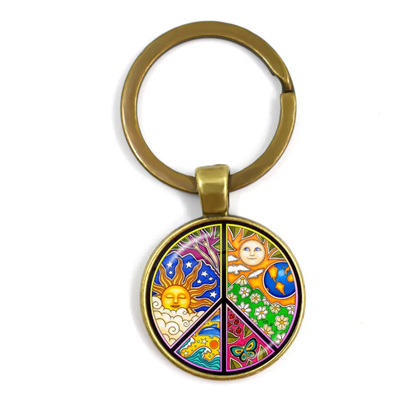 Знак мира, брелки для ключей, любят автобус Surf Ван пляжное летнее Hippie Peace брелки для ключей Ретро Винтаж цветок Мощность Hippi ювелирные изделия семидесятых - Цвет: 3