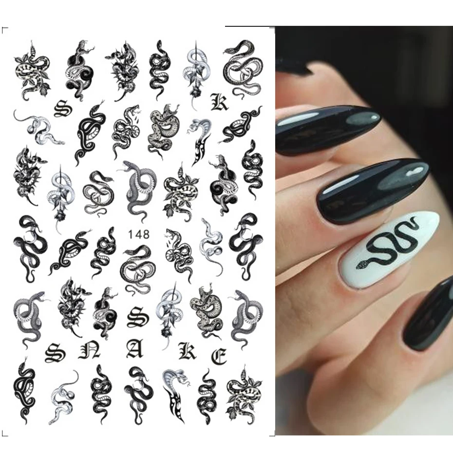 Nail Stickers Nail Art Decoration Nail Decals 3D Dragon Snake Design Women Love Nail Art Tattoo Slider Gel Polish Decal Temporary Tattoo Decorations GLEB145-152