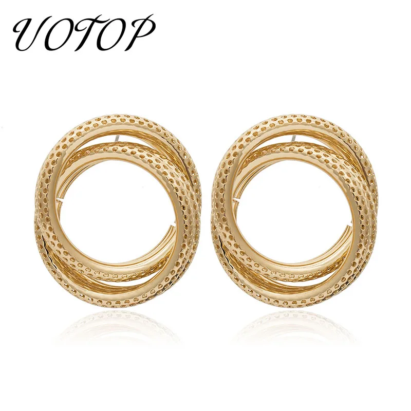 

2019 New Trendy Gold Silver Color Big Twisted Round Stud Earrings for Women Steam Punk Metal Geometric Earrings Aretes De Mujer