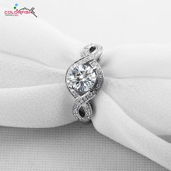 

COLORFISH Trendy Round Cut 0.8 carat 6mm Moissanite 925 Sterling Silver Halo Engagement Rings for Women