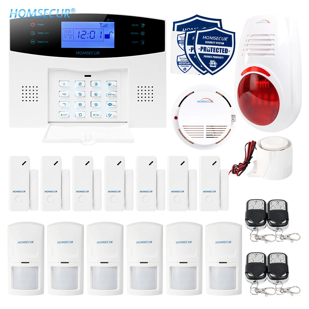 HOMSECUR Wireless&Wired GSM SMS Autodial Home House Alarm System+Smoke Sensor