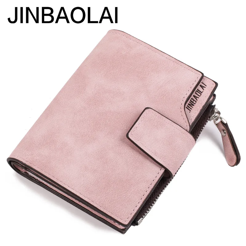 

JINBAOLAI Brand Fashion Zipper Hasp Frosted Wallet Women Solid Color Leather Card Coin Small Wallets