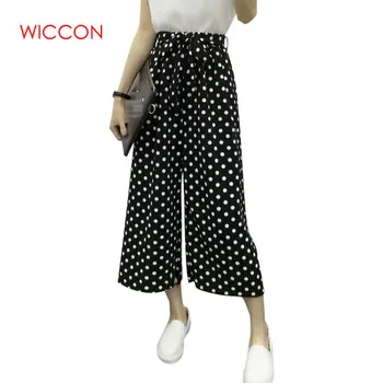 

2020 Top Fashion Summer Wide Leg Pants Women High Waist Plaid Striped Loose Palazzo Pants Elegant Office Ladies Trousers