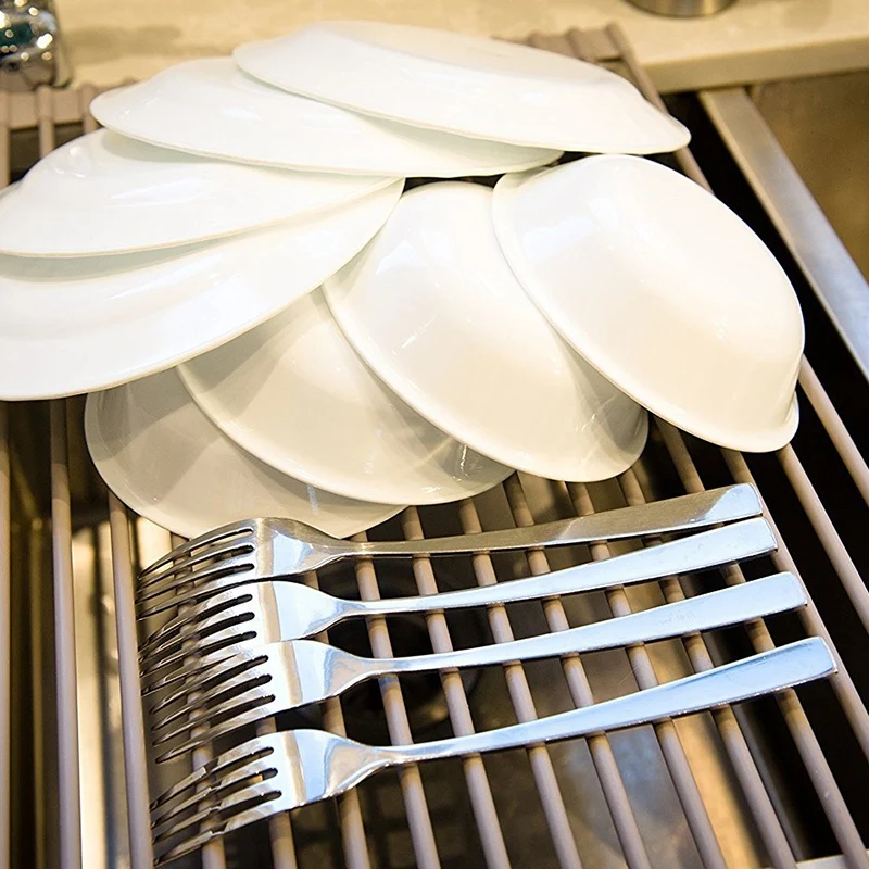 

2-Piece Sink Multi-Function Roll-Up Dish Drying Rack Folding Drain Rack