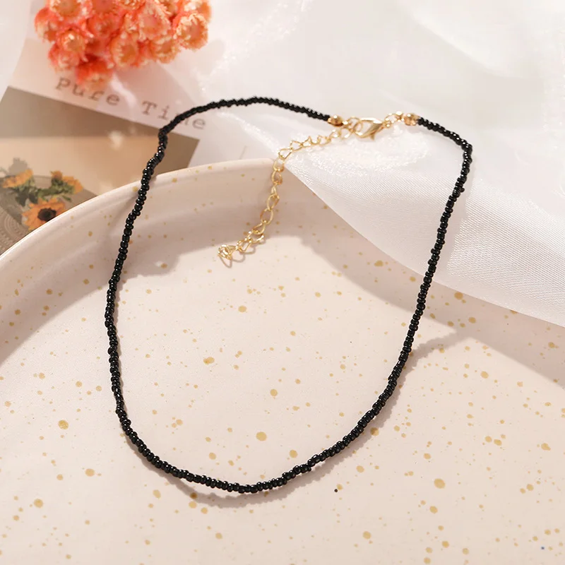 Minimalist Seed Beads Necklaces Women Chic Black String